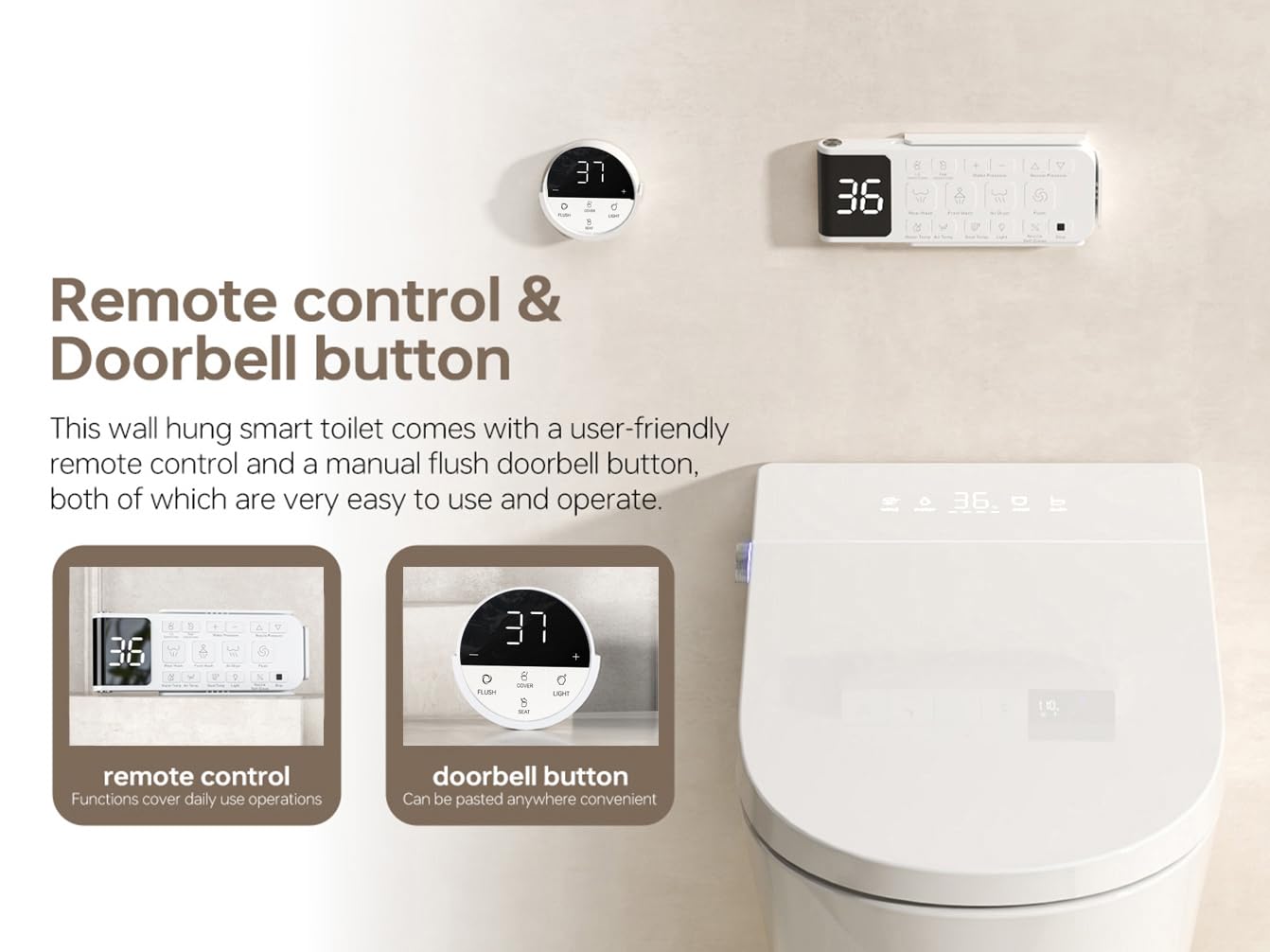 MEJE Smart Wall Hung Toilet Combo, Built-in Water Tank, Built-in Bidet, Heated Seat,Warm Water,Dryer,Auto Open/Close Lid, Auto Flush, Foam Shield (Include In-Wall Frame Carrier)