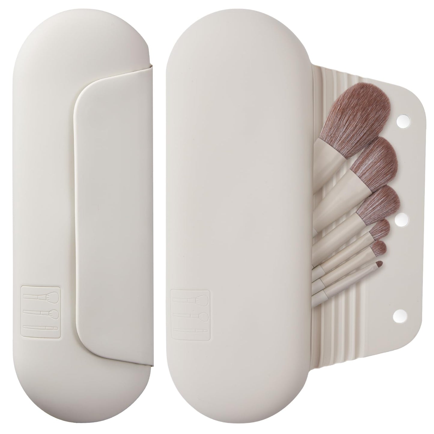 Silicone Makeup Brush Holder Travel Cosmetic Bag：Soft Portable Cosmetic Face Brushes Holder with Upgrade Anti-Fall Out Magnetic Closure, Large Travel Makeup Brush Case - Walnut