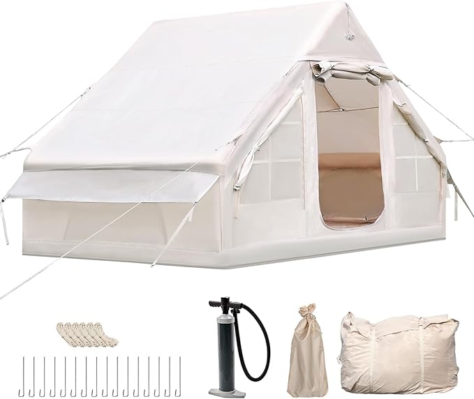 Inflatable Camping Tent, Glamping Inflatable Tent for Camping, 4 Season Water&Windproof Outdoor Oxford Blow Up Cabin Tent ...