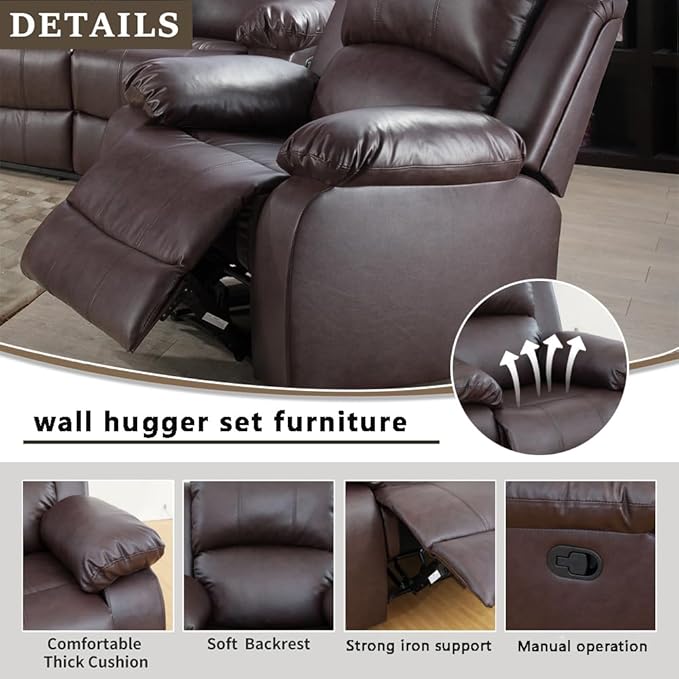 A Ainehome Living Room Furniture Set Leather Recliner Sofa Set Loveseat Chair Furniture Sofa Set for Living Room/Small Space/Rv/House/Office/Theater Seating (A-Brown Leather, Chair)
