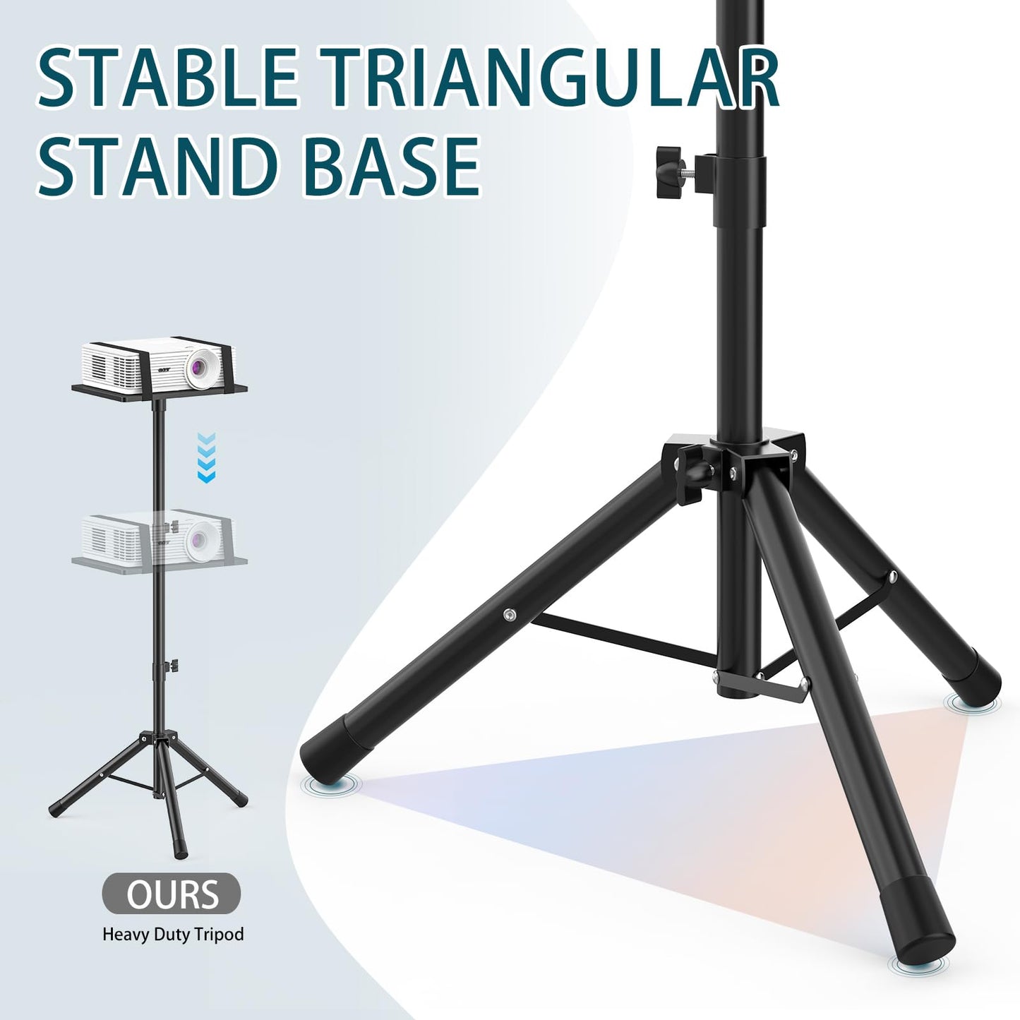 GLEAM Projector Stand Tripod from 23" to 51", Laptop Tripod Stand with Elastic Band, Height Adjustable for Office, Home, Stage, Studio, Multifunctional DJ Rack Stand