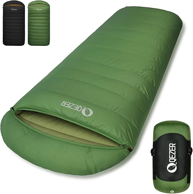 QEZER XL Sleeping Bag-600 Fill Power Down Sleeping Bag for Adults, Ultralight Ideal for Backpacking, Camping, Hiking