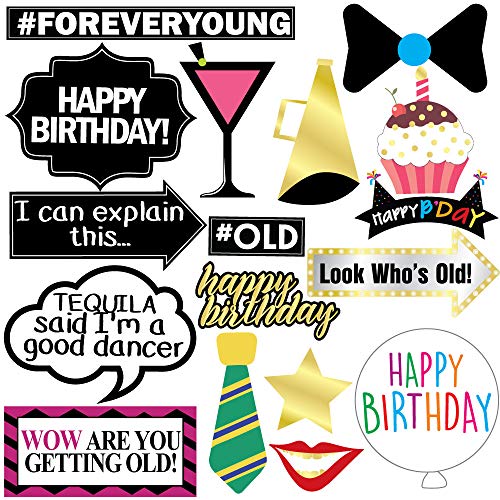 Funny Birthday Photo Booth Props - 47 Pieces - 21st - 30th - 40th - 50th - 60th - 70th - 80th - 90th - Birthday Party Supp...