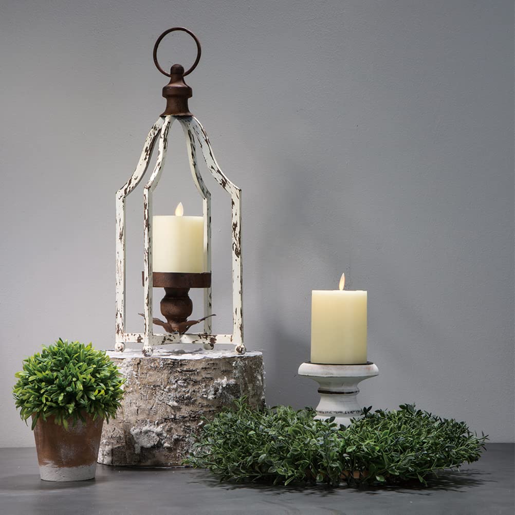 Glitzhome Farmhouse White Metal Lanterns Decorative Hanging Candle Lanterns (White Small)