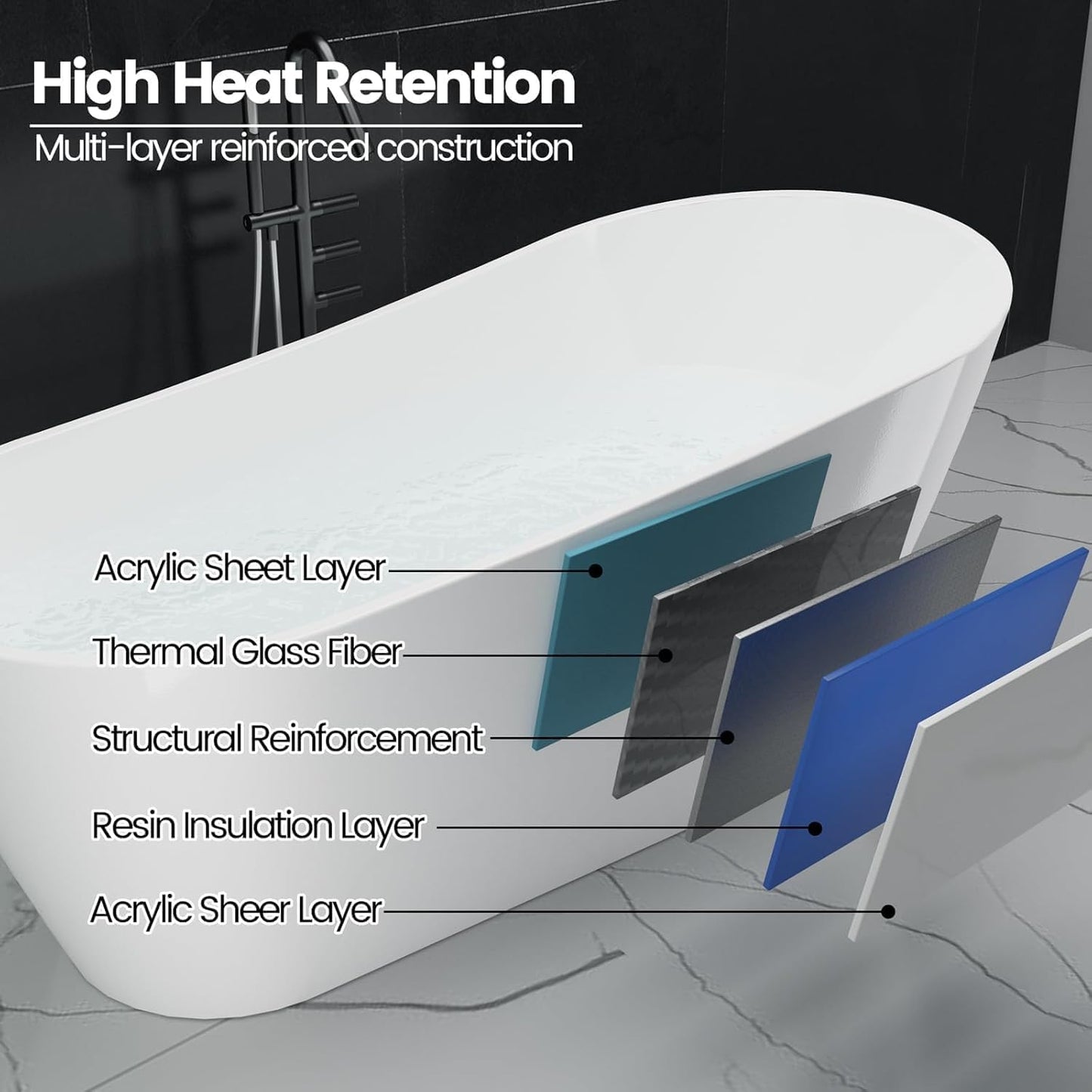 67" Acrylic Freestanding Soaking Bathtub, Free Standing Tub, Stylish Stand Alone Contemporary Soaking Tub with Integrated Overflow and Drain In Chrome, cUPC Certified