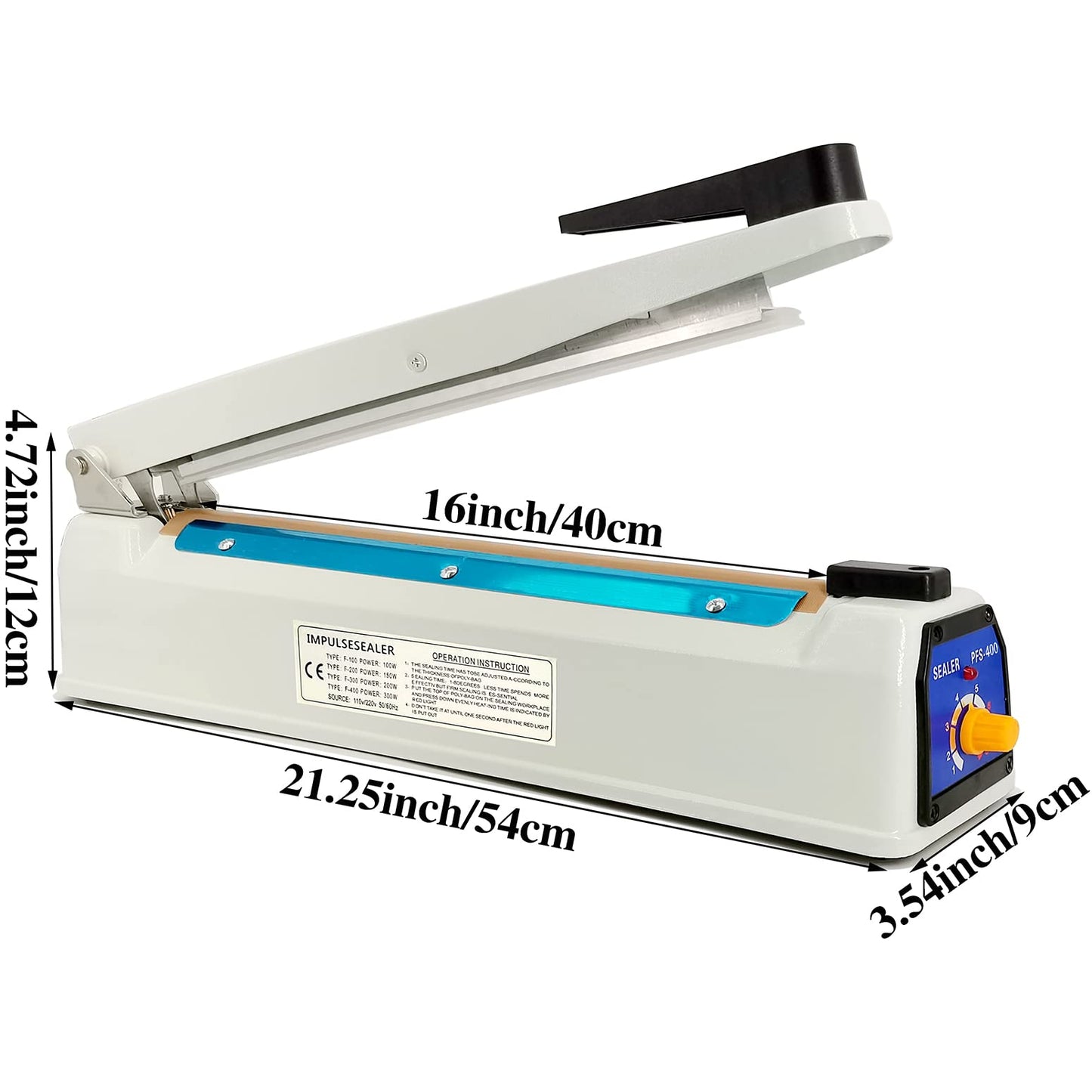Impulse Heat Sealer 16 inch Mylar Bag Sealer, Heat Sealer for Plastic Bags, Metal Iron Shell, Impulse Sealer 3mm Sealing, Manual Hot Seal Machine with 8 Repair Kits(Included 2 Cutter Lines)