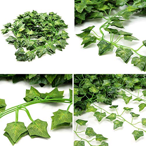 12 Pack Fake Vines for Room Decor Artificial Ivy Garland with Clip Green Flowers Hanging Plants Faux Greenery Leaves Bedro...