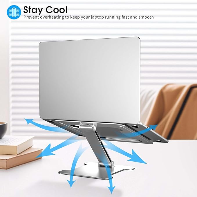 LRLKXF Foldable Aluminum Laptop Stand, Height Adjustable Ergonomic Riser for Collaborative Work,Tablet, Reading and More. Portable Laptop Stand for All 10-16" - Silver