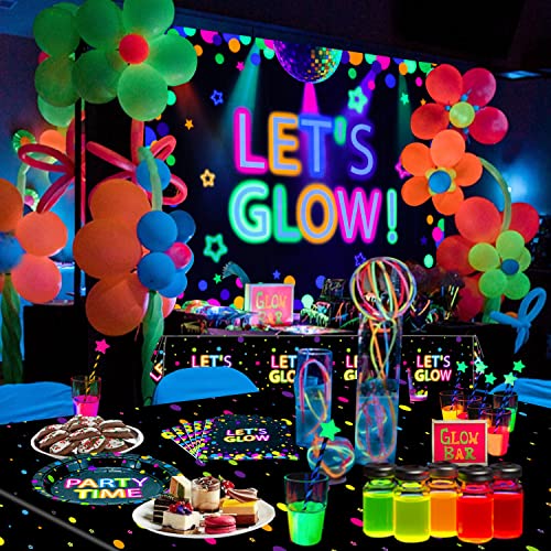 7x5ft Neon Let's Glow Party Backdrop Colorful Photography Background Glow in The Dark Party Supplies, Neon Party Decoratio...