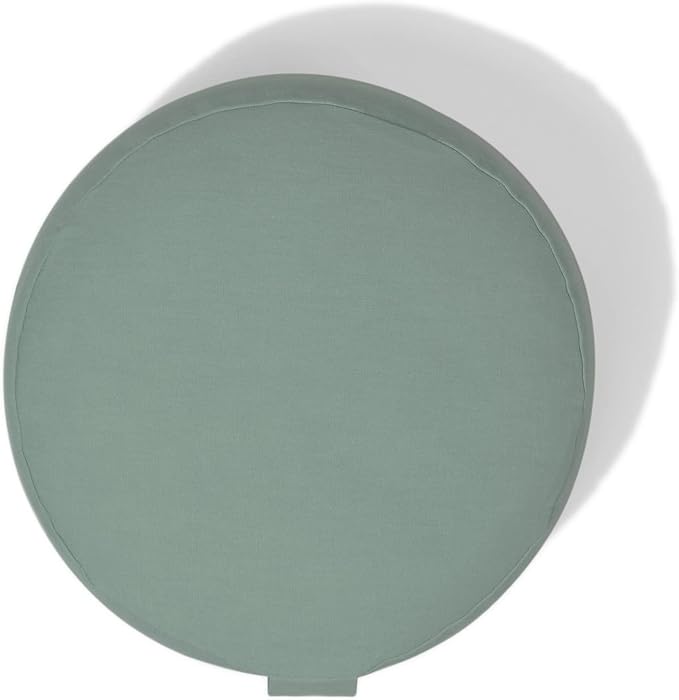 Organic Round Meditation Cushion by renoo - Durable Comfortable Cotton, Linen, Hemp - Modern Zafu - Buckwheat Floor Pillow Yoga Bolster in 15 Colors Removable Cover - 15 inches - Seafoam