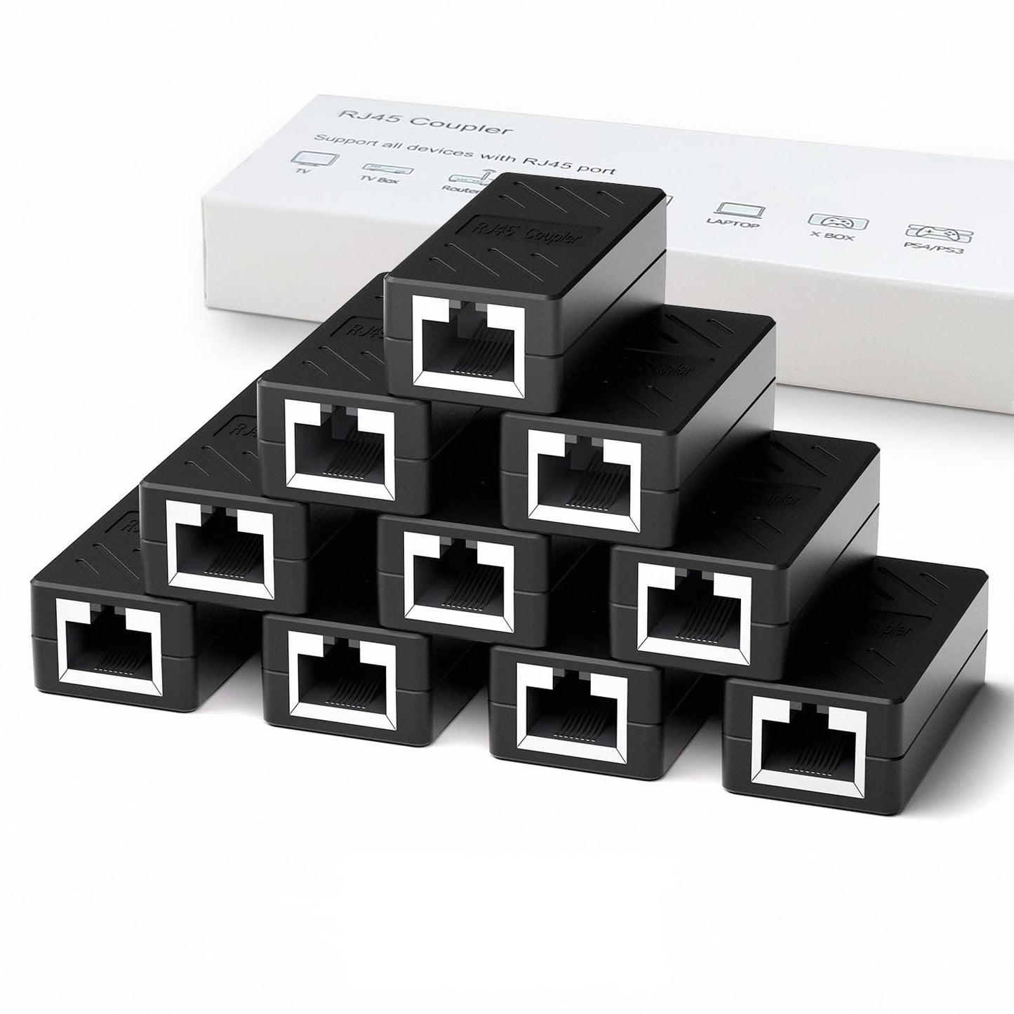 Dingsun Rj45 Coupler, Ethernet Extender For Cat7/Cat6/Cat5E/Cat5 Female To Female Ethernet Coupler Connector (10, Black)