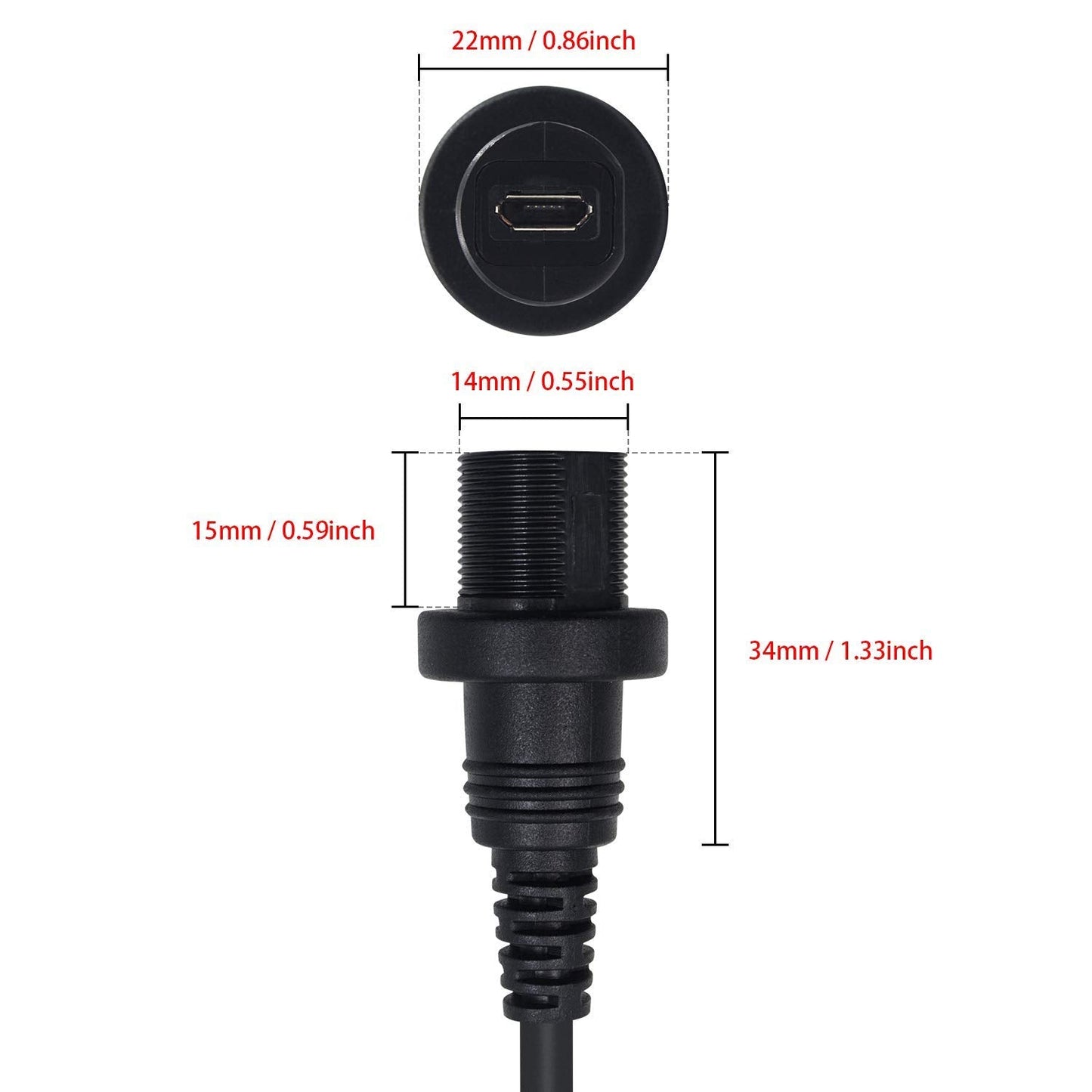 Duttek Micro Usb Panel Mount Cable, Left Angled 90 Degree Micro Usb Mount Extension Dash Flush Cable Male To Female For Car, Boa