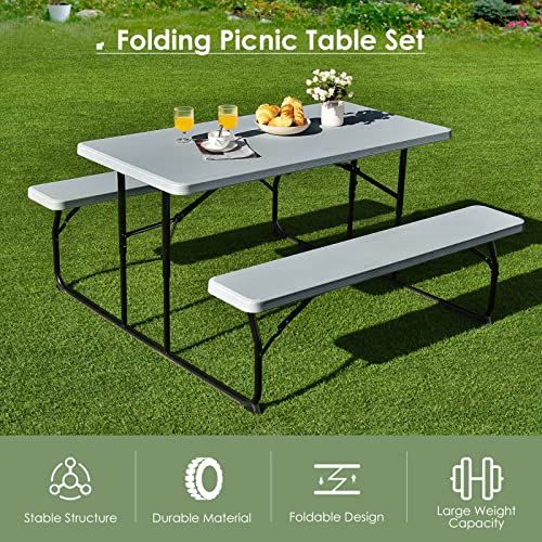Giantex Folding Picnic Table Bench Set, Outdoor Dining Table Set, Large Camping Table for Patio Lawn Garden Poolside, Port...