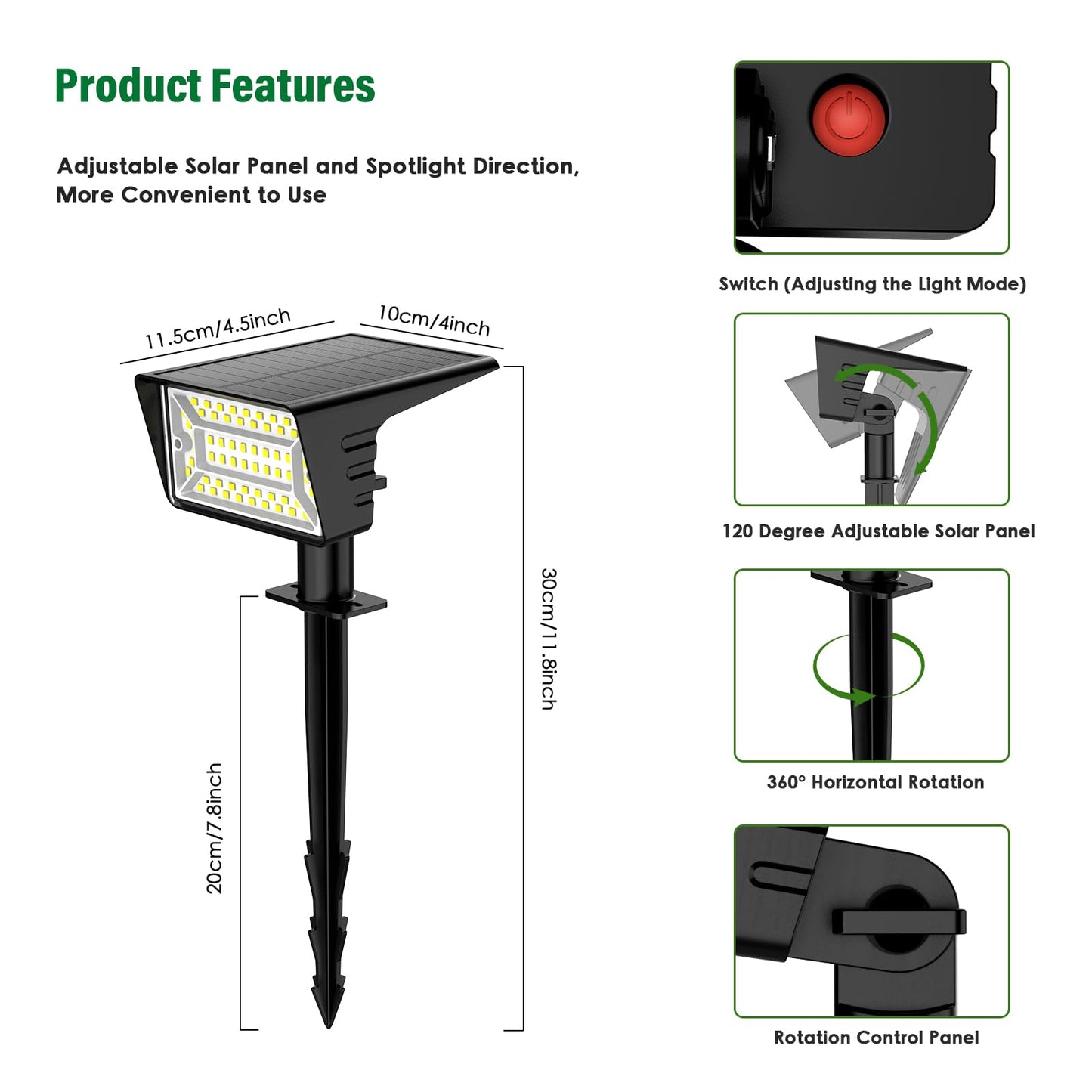 LAMKEEP Solar Spot Lights Outdoor with 60 LED & Auto On/Off, 4 Pack Solar Lights Outdoor Waterproof IP68 with 3 Lighting Modes, 2-in-1 Solars Landscape Light for Outside, Garden, Yard(Cool White)