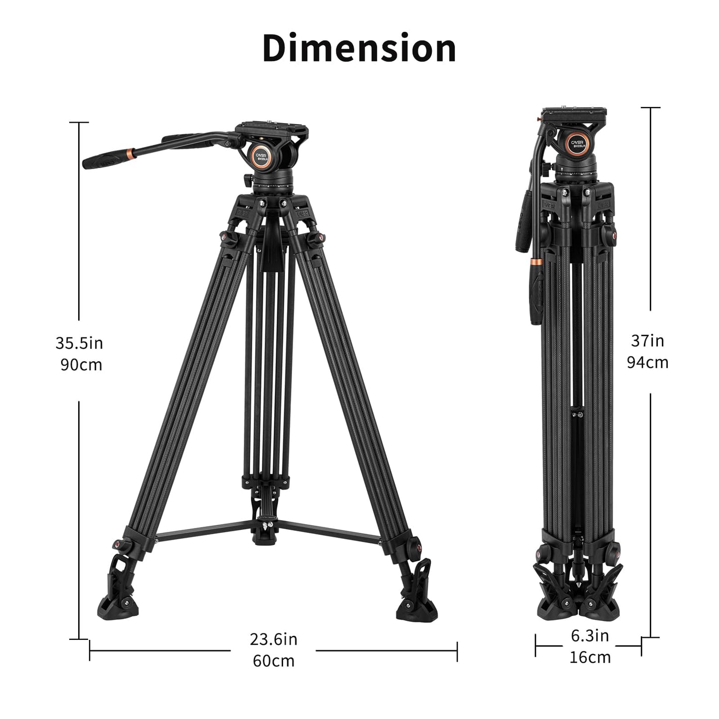 Cayer BV25LH Video Tripod System, 74 inch Carbon Fiber Professional Heavy Duty Camera Tripod Kit, Twin Tube Tripod Leg with Fluid Drag Head, 2 Pan Bar Handles, Max Loading 17.6LB