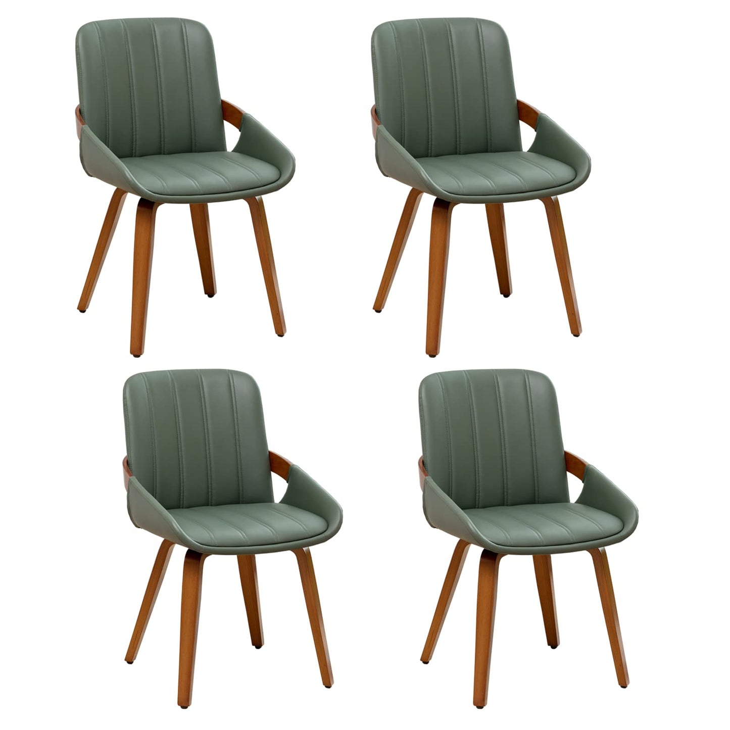 YOUUGIOR Mid Century Modern Faux Leather Upholstered Dining Chairs,Armless Accent Chairs with Sturdy Natural Wood Legs,Bamboo Backrest Support for Kitchen&Dining Room Chairs(Set of 4,Green)