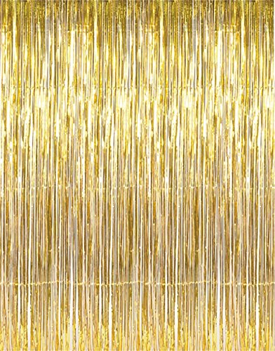 GOER 3.2 ft x 9.8 ft Metallic Tinsel Foil Fringe Curtains,Party Streamer Backdrop for Birthday,Graduation Decorations and ...