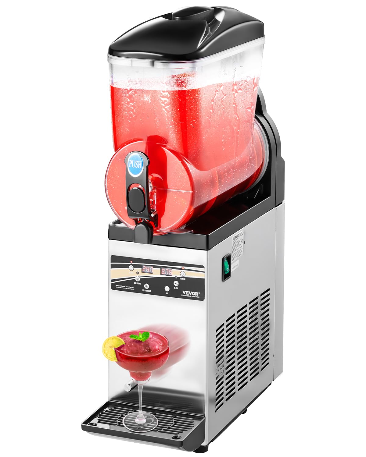 VEVOR Slushy Machine, 15L Single Tank Commercial Margarita Machine, 60 Cups Stainless Steel Margarita Smoothie Frozen Drink Machine, Slushie Machine for Home Party Restaurants Cafe Bars