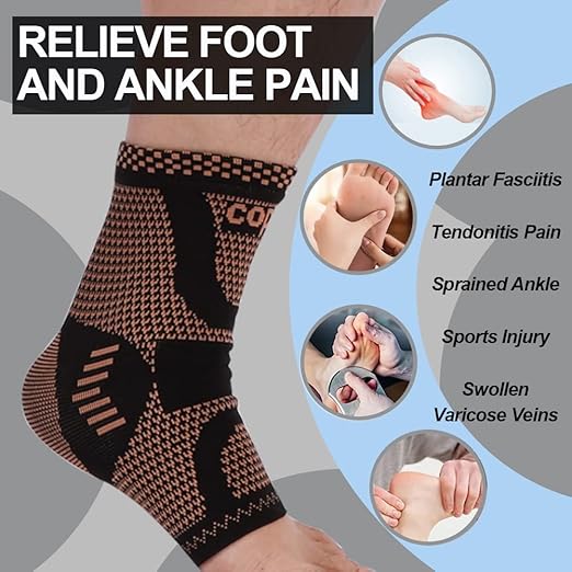 LISEPWU Copper Ankle Brace, Copper Infused Ankle Support Compression Sleeve for Men & Women, for Foot Pain Relief, Sprained Recovery, Achilles Tendonitis, Daytime or Night Use(S)