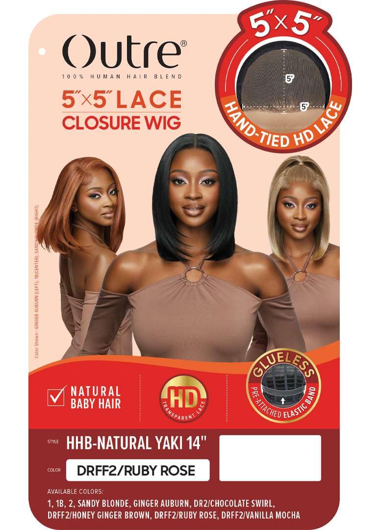 Outre - 5X5 Lace Closure Wig - Human Hair Blend - Natural Yaki 14 (DRFF2/HONEY GINGER BROWN)
