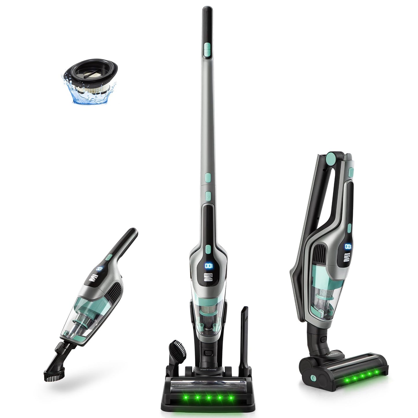 Kenmore 200 Series DS2010 Cordless Stick Vacuum Lightweight Cleaner 2-Speed Power Suction LED Headlight 2-in-1 Handheld for Hard