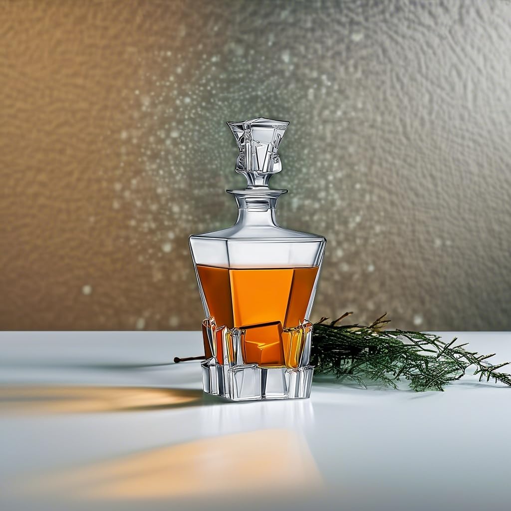 LUXU Premium Whiskey Decanter with Glass Stopper,29 oz Bourbon Decanter for Wine | Vodka | Brandy,Iceberg Container Bottle Dispenser with Lid - Alcohol Glass Liquor Decanter Gift for men Clear