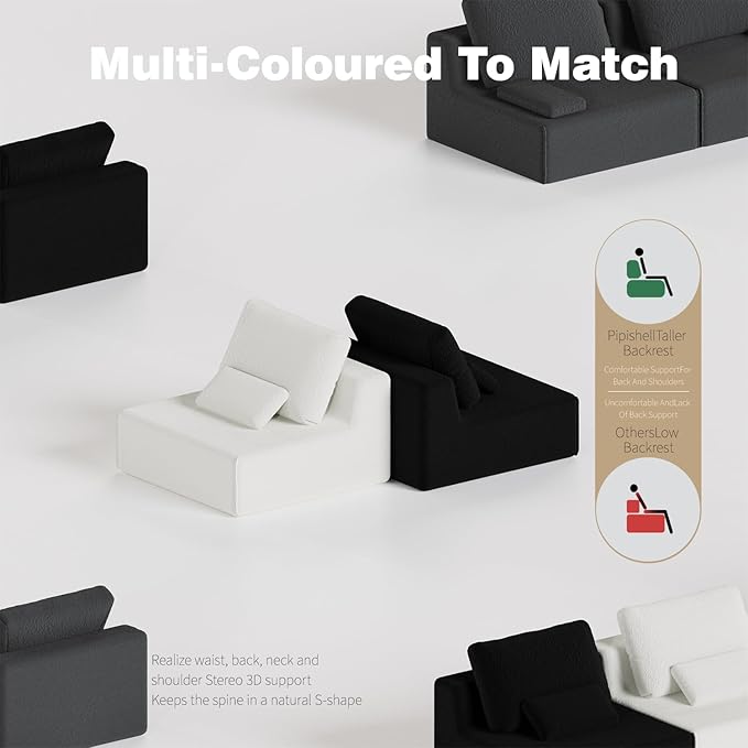 Sailret Oversized Modular Sectional Sofa, Foam-Filled Lazy Couch with Lumbar Pillow, Convertible Floor Sofa Set for Living Room Bedroom, Free Combination, Multiple Packs (1–6 Seats)