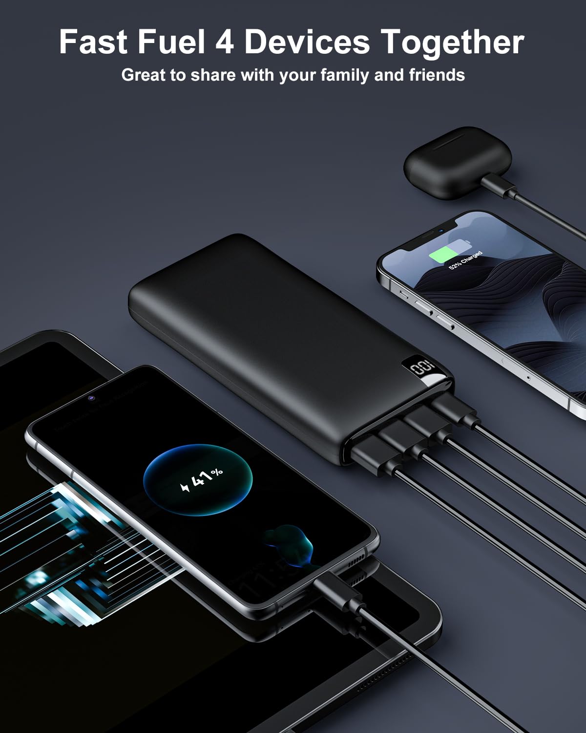 IXNINE Power Bank 26800mAh Portable Charger, 22.5W Fast Charging PD QC 3.0 Compact External Battery Pack with LED Display and 4 USB Outputs for Cellphone Tablet
