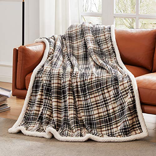 Touchat Sherpa Plaid Throw Blanket, 60" X 70"Fuzzy Fluffy Cozy Soft Blanket, Fleece Flannel Plush Twin Size Microfiber Bla...