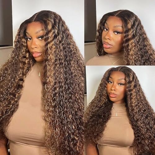 20 inch Highlight Ombre Lace Front Wig Human Hair 200 Density Honey Blonde Wig Human Hair 13x4 HD 4/27 Deep Wave Lace Frontal Wigs Pre Plucked with Baby Hair