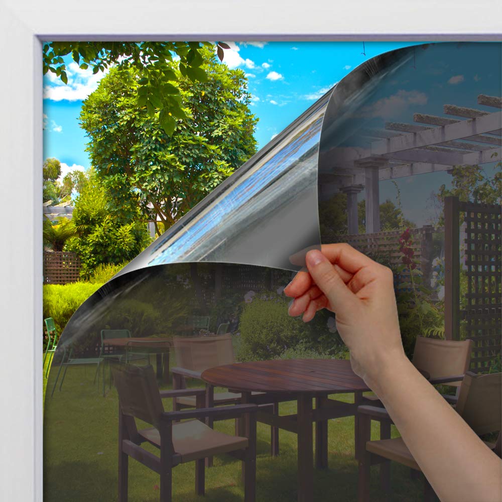 BDF 1SBK Window Film Static Cling Heat Rejection and Daytime Privacy Silver & Black - 35.4in X 14ft