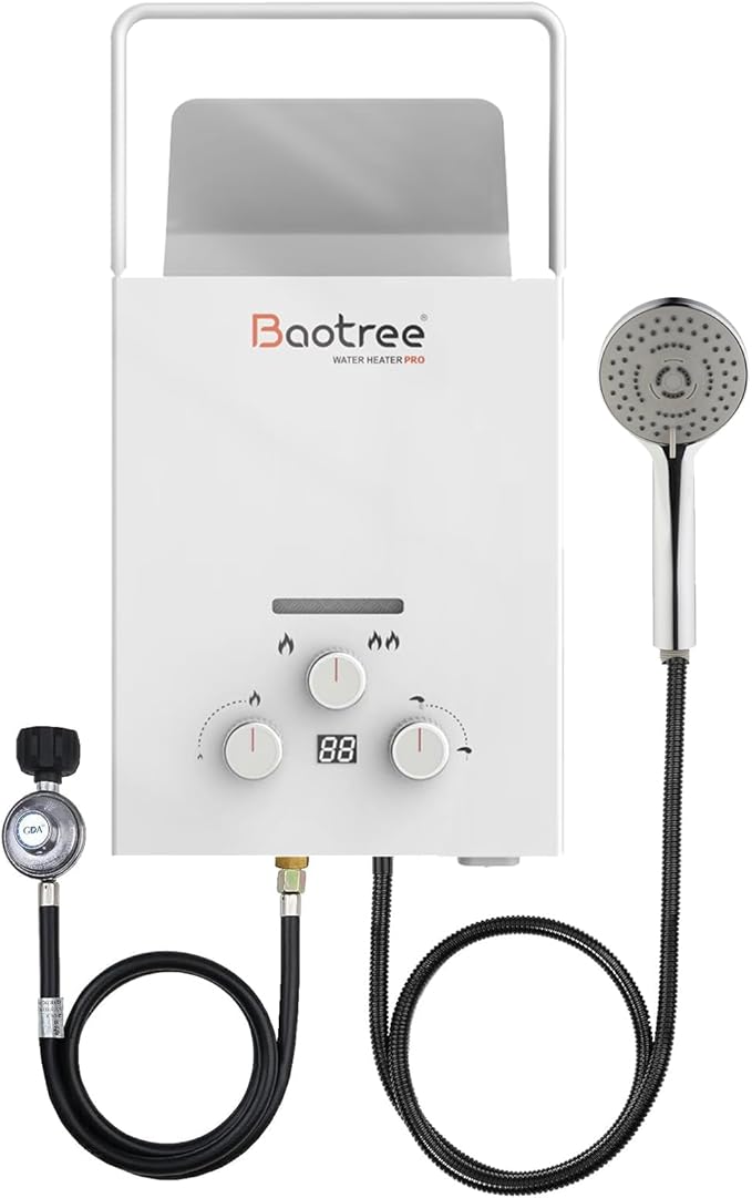 8L Tankless Water Heater Propane with Digital Display, 2.11 GPM Portable Instant Hot Gas RV Water Heater with Overheating ...