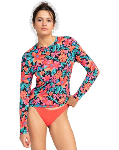 Roxy Women's Standard Long Sleeve Rashguard – UPF 50+ Sun Protection, Surf, Beach Volley, Yoga, Quick-Dry Swim Shirt, Floral Fiesta, Small