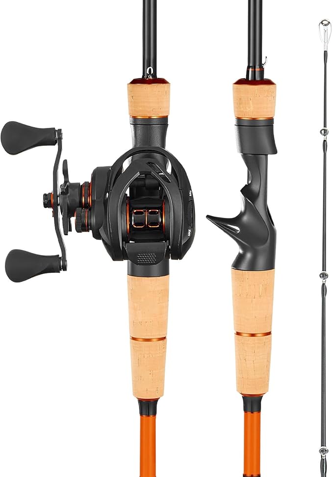 VEVOR Rod and Fishing Reel Combo, IM6/7 Carbon Fiber Spinning Rod and Reel Combo, Bass Fishing Pole with 6.5 ft Two-Piece ...