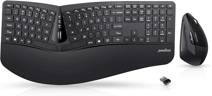 Perixx Periduo-605, Wireless Ergonomic Split Keyboard and Vertical Mouse Combo, Adjustable Palm Rest and Membrane Low Prof...