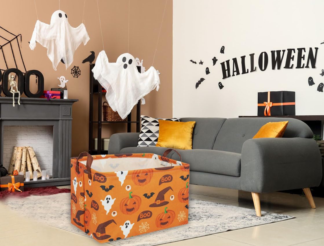 Essme Rectangular Halloween Baskets,Kids Basket Empty with Handles,Cute Baskets for kids Room Decor,Boys and Girls, Candy Bins,( Halloween).