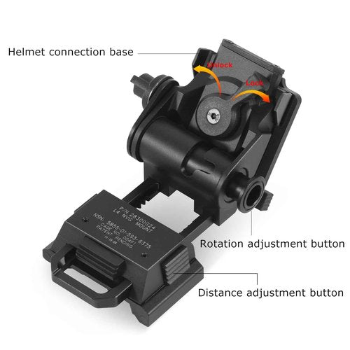 PVS15/18 Night Vision Goggles Metal Helmet Mount for L4G24 NVG, Rhino Adjustable Full Metal Aluminum Helmet Mount (Black)