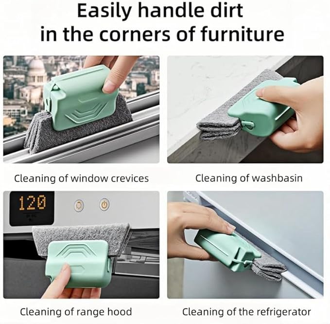 Magic Window Track Cleaner, 2024 New Window Groove Cleaning Brush Tools Set, Creative Cleaner Brushes Tools for Window lides Gaps, Sliding Door Track, Tile Lines Shutter Car Vents (Grey+Green)