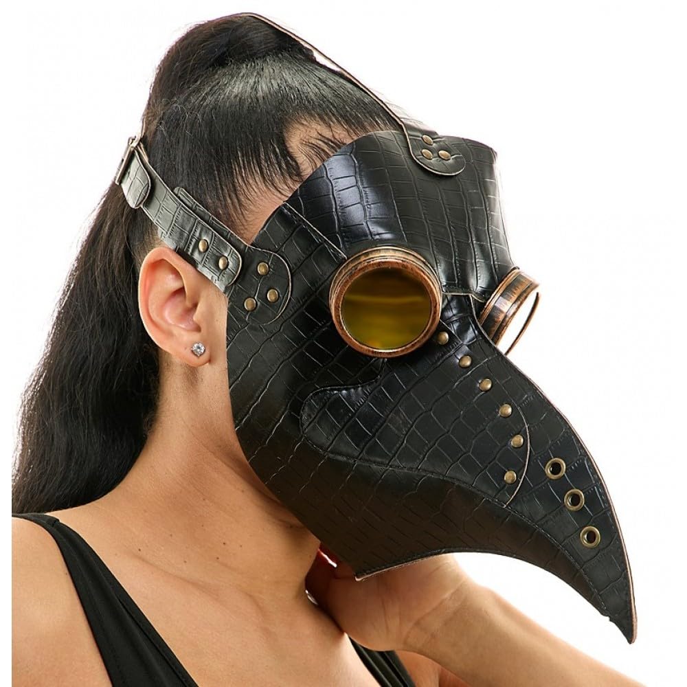 STORM BUY Steampunk Plague Doctor Mask Long Nose Bird Masquerade Mask For Halloween Costume Cosplay party (Black Leather)