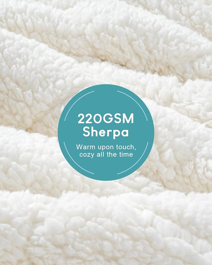 Cottonblue Jacquard Weighted Blanket 15lbs for Adults Queen Size, Ultra Soft Cozy Comfort Sherpa Blanket for Relax and Sleep, Heavy Bed Blankets with Cemaric Beads, 60x80 Inches, Cream White