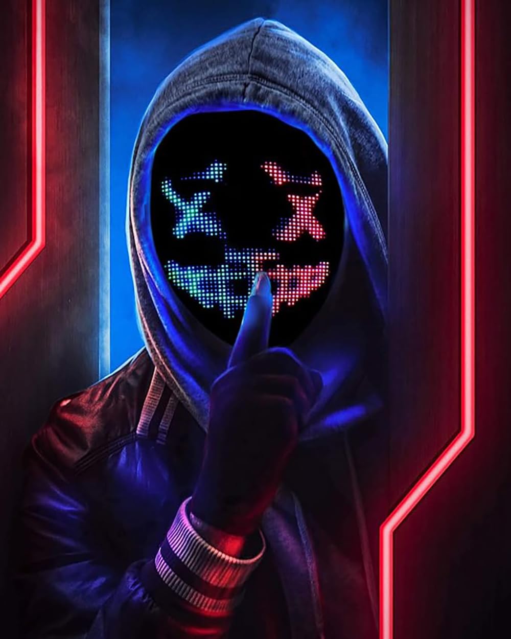 HIOUME Halloween LED Lighted Face Transforming Mask, Shining Mask for Fun Parties Birthday Christmas Festival Cosplay Costume, APP or Gesture Control, USB Rechargeable