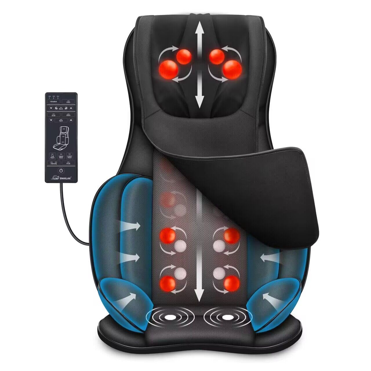Snailax Neck Back Massager with Heat, Full Body Massage Chair Pad, Adjustable Compression, Rolling, Shiatsu Massage Seat Cushion, Chair Massagers,Gifts for Women, Man (Upgrade)