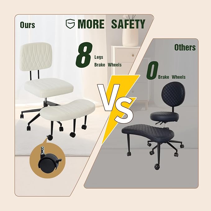 Ergonomic Cross Legged Office Chair with Wheels, Wide Seat and Backrest for Meditation, ADHD Cross Legged Office Chair with Adjustable Height, 360°Rotating Footrest for Yoga Home Office