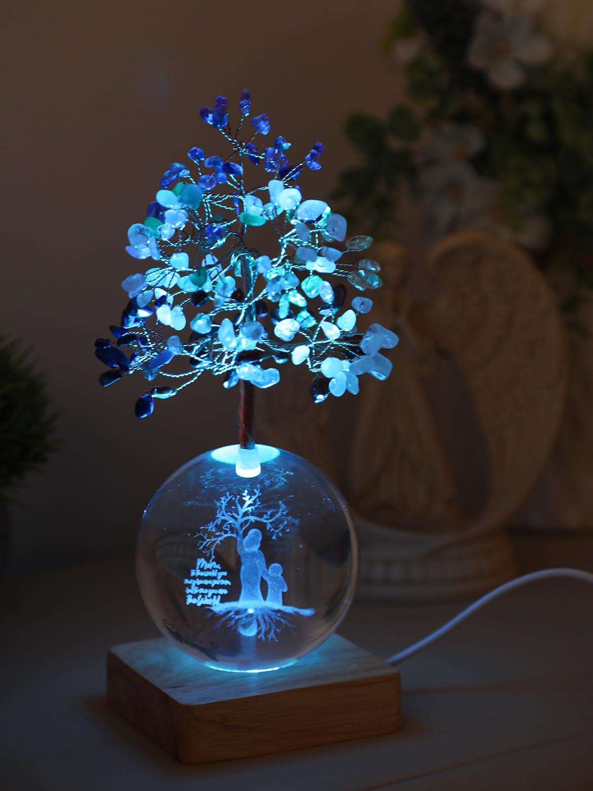 FOLKOR LIFE Chakra Tree Gift for Mom Women Birthday Mother’s Day, 3D Mom Kid Figurines Night Light Crystal Ball for Meditation Relaxation, Spiritual Tree Feng Shui Decor for Home Office Shelf Desk