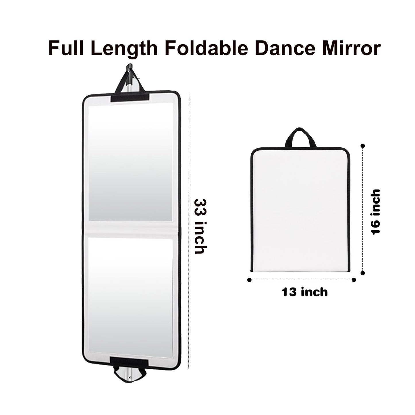 LPHUMEX White Hanging Full Length Mirror for Dance Bag, 33x13 Inch Portable Folding Body Mirror for Wedding Golf Swing Workout