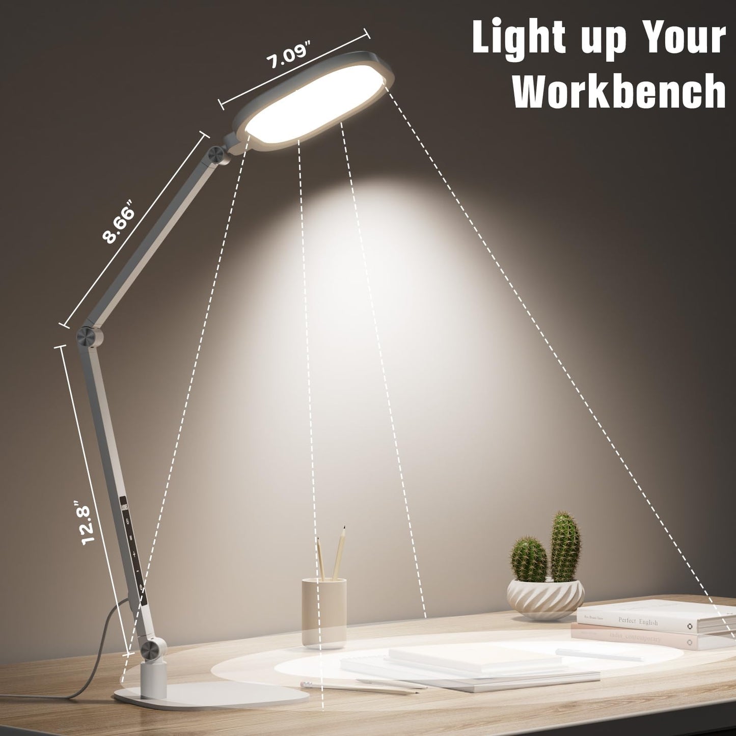 LitONES LED Desk Lamp for Home Office, 15W Desk Light with CRI >95, Memory & Timer Function, 1200LM Dimmable Computer Light for Video Calls, Conference, Reading, Study (White)