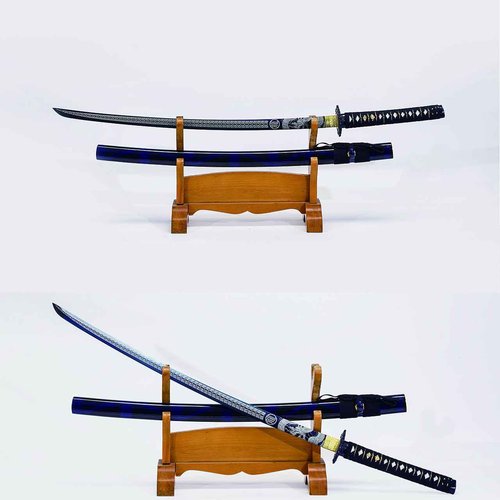 Kamaiwo-1045/1060 Clay Tempering high Carbon Steel Hademade Heat Tempered Full Handmade Hand Forged Japanese Katana Authentic ，Full Tang,Functional,Practical Blue