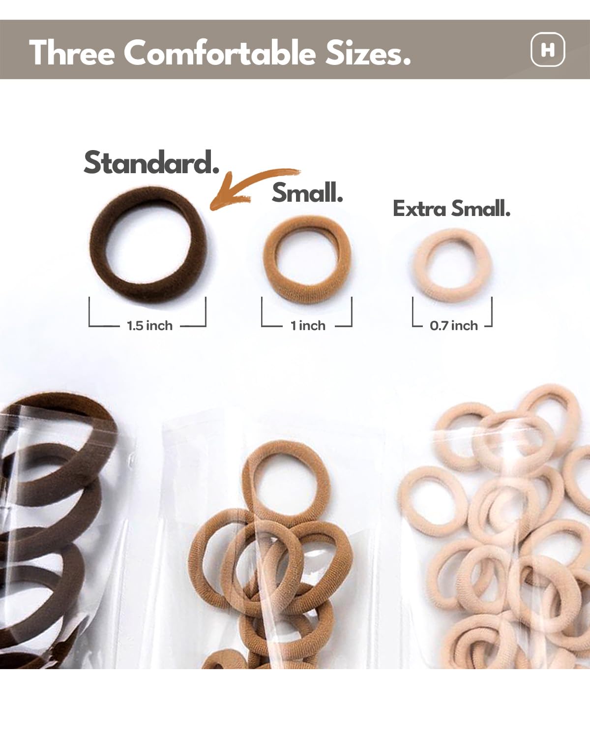 Cyndibands Seamless Hair Ties - Gray - Gentle Hair Ties No Damage, Standard Size 1.5 Inch, Soft and Stretchy Nylon Fabric Ponyta