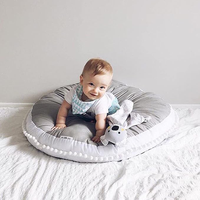 Kishome Large Kids Floor Cushion Seating, Circle Kids Floor Pillow for Children, Round Playroom Pillows Reading Nook Big Pillow, Oversized Pillow Mat for Kid Seating Teepee Nursery Canopy, Grey