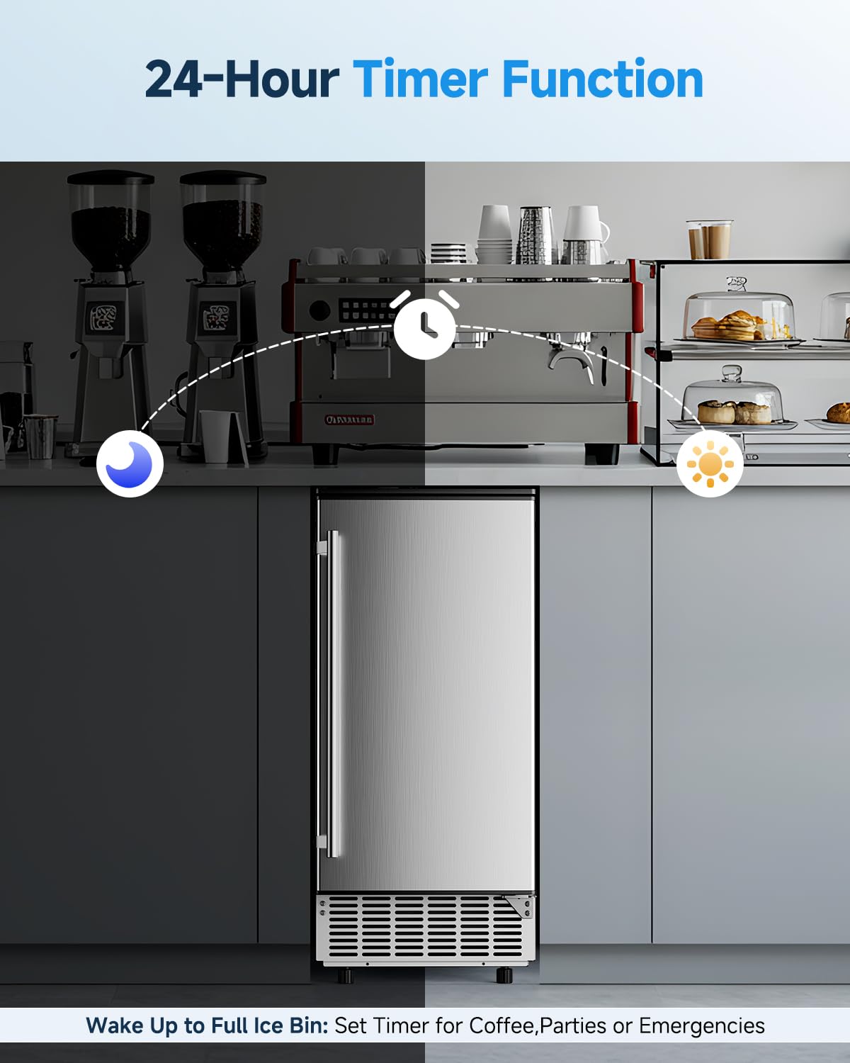 Feelfunn Commercial Ice Maker with Water Pump, 85Lbs/Day, Built-in Undercounter Ice Maker with Auto-Cleaning & Timer, Freestanding Stainless Steel Ice Machine for Restaurant Home Bar Office
